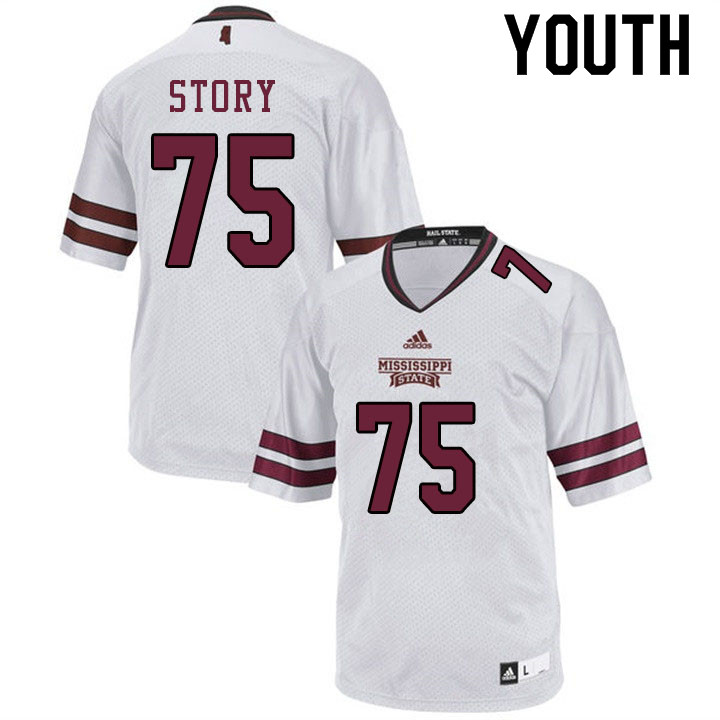Youth #75 Michael Story Mississippi State Bulldogs College Football Jerseys Sale-White - Click Image to Close